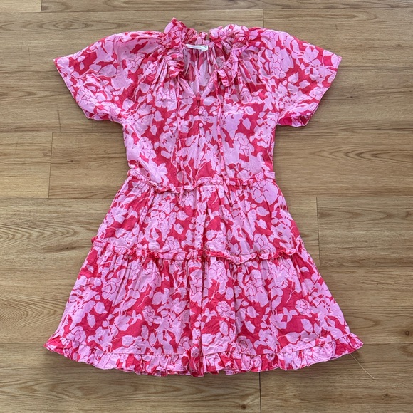 Tuckernuck Hyacinth House Pink Floral Thea Mini Dress XXS Tiered Ruffle Hem - Picture 3 of 8